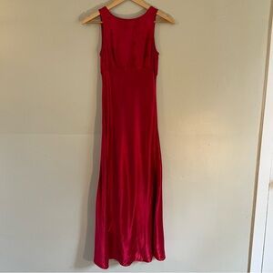 90s Maurice’s red rose embroidered satin bias maxi party dress